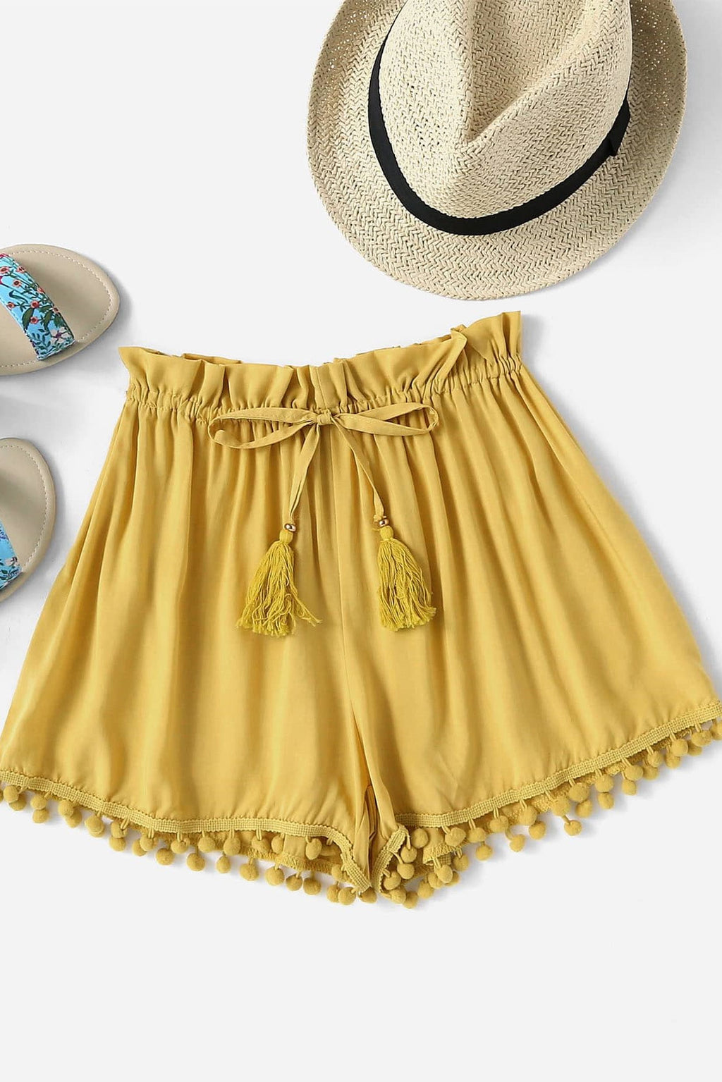 Ria Yellow Tassel Shorts
