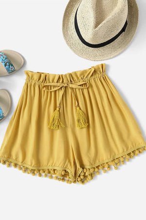 Ria Yellow Tassel Shorts