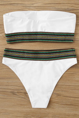 White Striped Bandeau Bikini Set