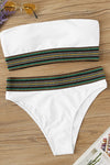 White Striped Bandeau Bikini Set