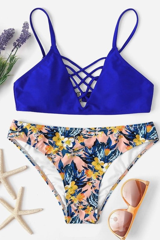 ceri Blue Tropical Bikini Set