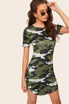 Tina Camouflage Fitted Bodycon Dress