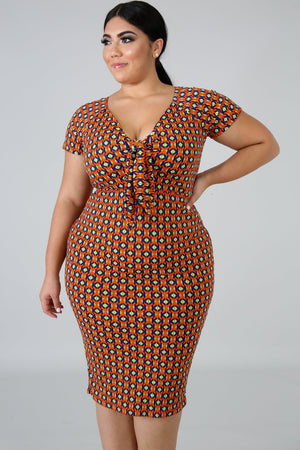 Plus Orange Geometric Dress