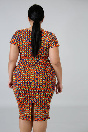 Plus Orange Geometric Dress