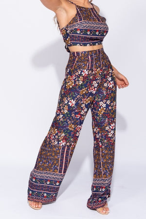 Floral Tie Back Crop & Wide Leg Trouser- Co Ord Set