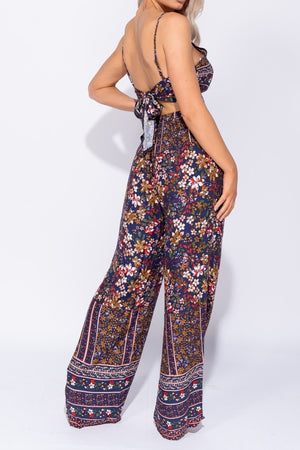 Floral Tie Back Crop & Wide Leg Trouser- Co Ord Set