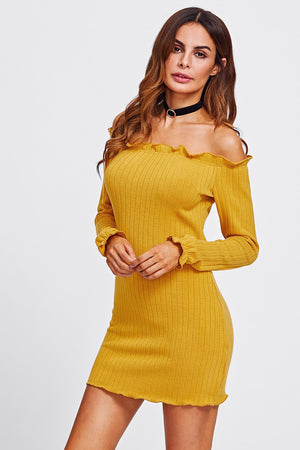 Off Shoulder Edge Trim Knit Dress