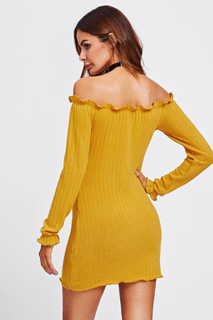 Off Shoulder Edge Trim Knit Dress