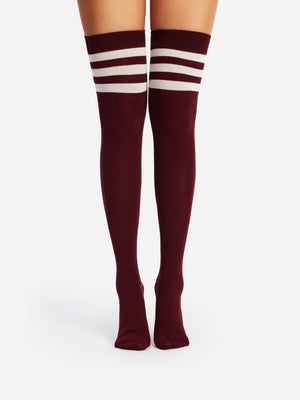 Striped Over Knee Socks 2 Pairs