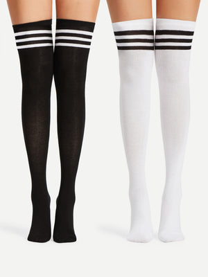 Striped Over Knee High Socks 2 Pairs