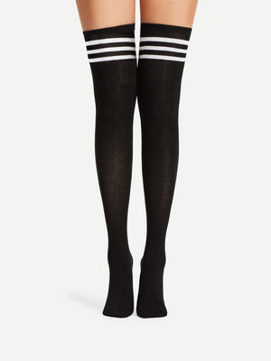 Striped Over Knee High Socks 2 Pairs