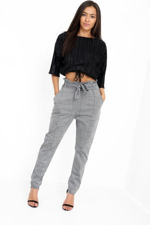 Checked Grey Tie Waist Trousers