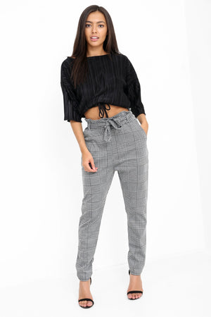 Checked Grey Tie Waist Trousers