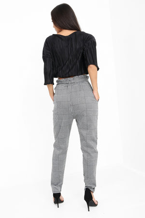 Checked Grey Tie Waist Trousers