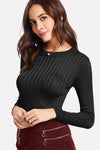 Rosie Ribbed Fitted Black Top