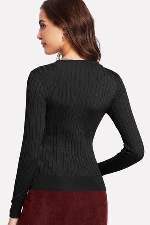 Rosie Ribbed Fitted Black Top