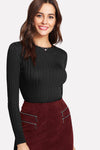 Rosie Ribbed Fitted Black Top