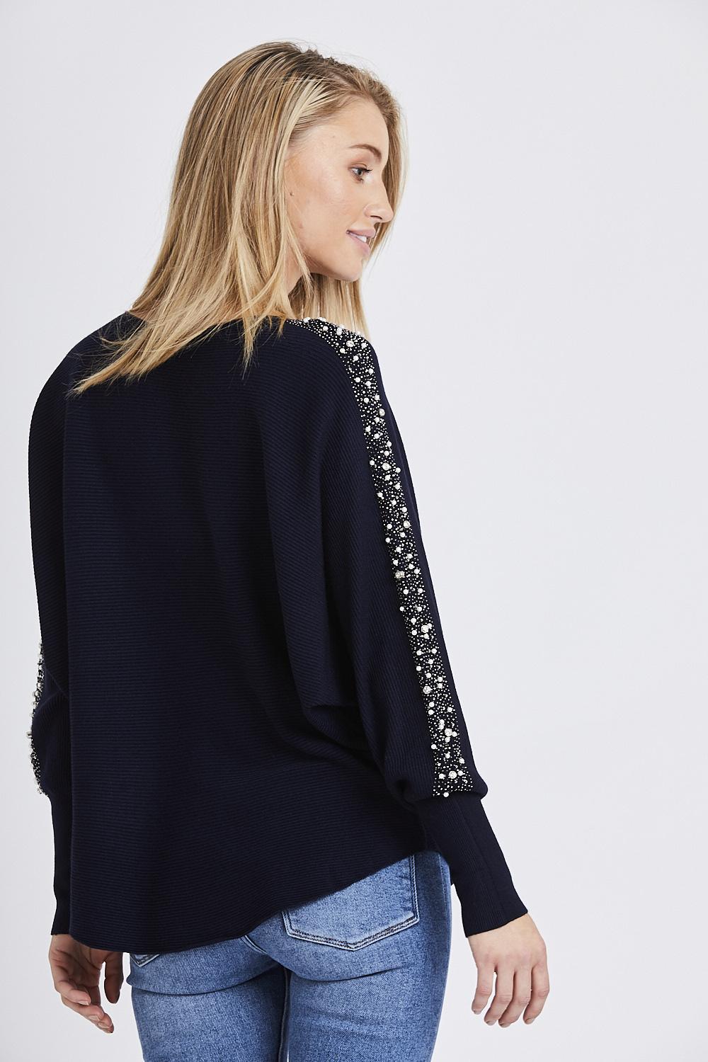 Navy Embellished Arm Jumper