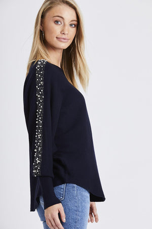 Navy Embellished Arm Jumper