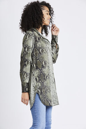 Satin Snake Long Shirt - Khaki