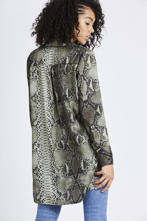 Satin Snake Long Shirt - Khaki
