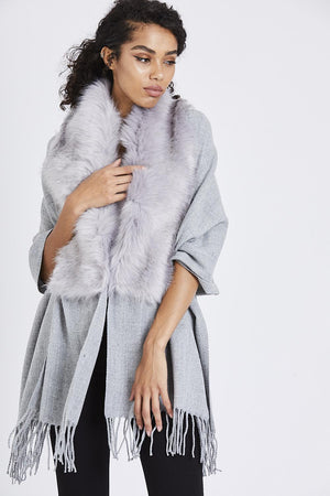 Fur Collar Shawl Grey