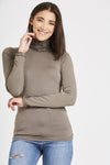 Katie Long Sleeve Ruffle Neck Top-Khaki