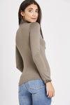 Katie Long Sleeve Ruffle Neck Top-Khaki