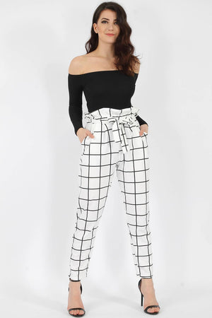 White Checked Cigarette Trousers