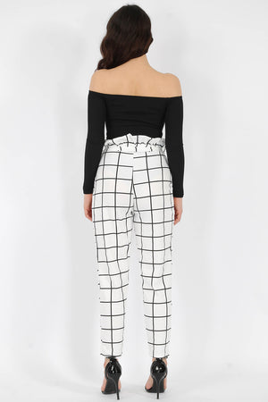 White Checked Cigarette Trousers