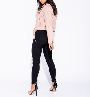 Faux Suede Dusty Pink Biker Jacket