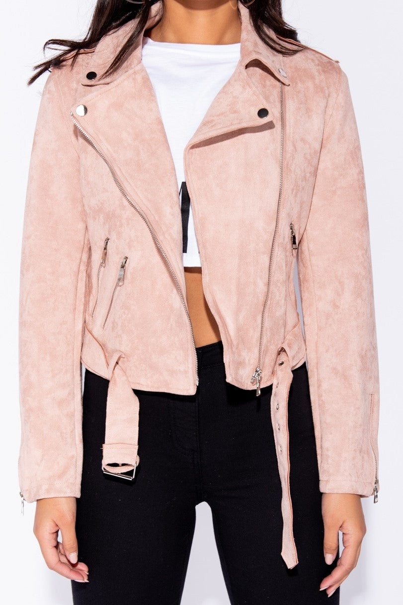 Faux Suede Dusty Pink Biker Jacket