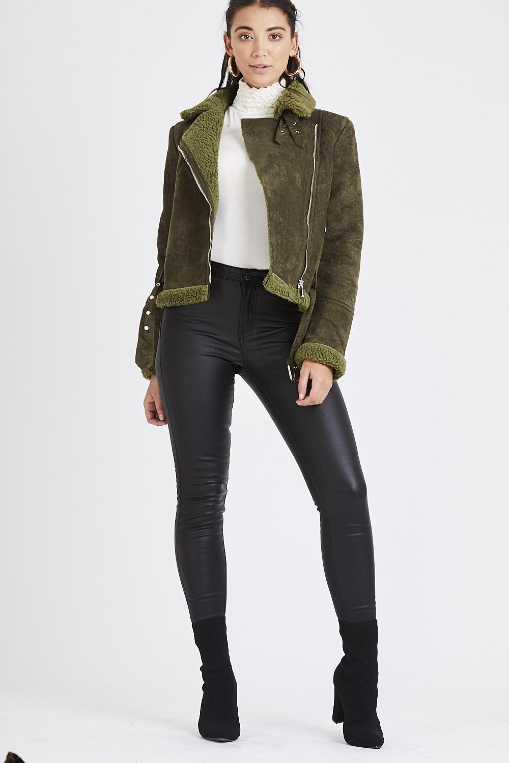 Kourt Khaki Suede Biker Jacket