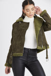 Kourt Khaki Suede Biker Jacket