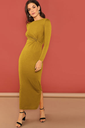 Jess Twist Front Split Long Dress