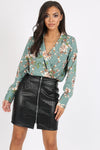 Green Floral Wrap Bodysuit