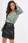 Green Floral Wrap Bodysuit