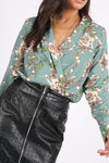 Green Floral Wrap Bodysuit