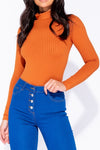 Tara High Neck Knit Bodysuit-Rust
