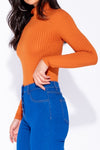 Tara High Neck Knit Bodysuit-Rust