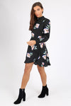Daisy Black floral High Neck Dress