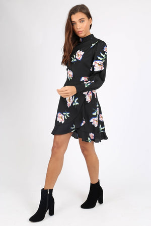 Daisy Black floral High Neck Dress