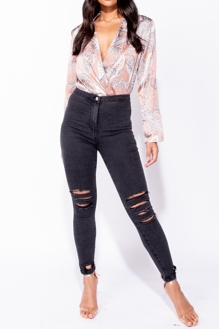 Charcoal Ripped High Waist Jeggings