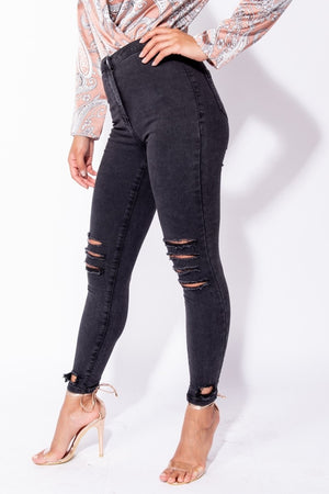 Charcoal Ripped High Waist Jeggings