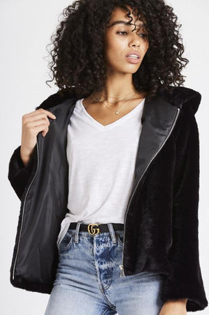 Faux Black Hooded Jacket