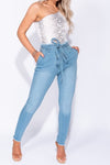PaperBag Waist Self Belt Stretch Skinny Jeans