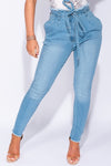 PaperBag Waist Self Belt Stretch Skinny Jeans