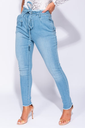 PaperBag Waist Self Belt Stretch Skinny Jeans