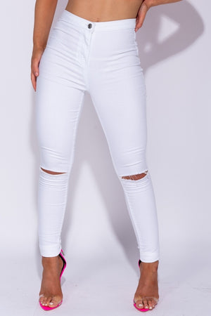 Skinny High Waist Knee Ripped Jeggings
