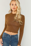 Breeny Brown Ruffle Neck Top